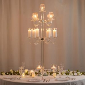 Crystal Glass Floor Candelabra – 11-Arm Candle Holder for Taper